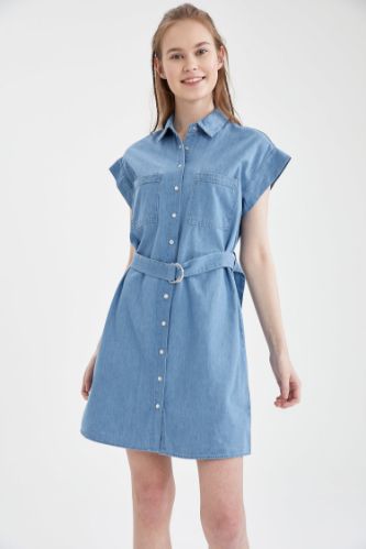 Kemer Detaylı Slim Fit Jean Elbise