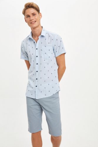 Slim Fit Desenli Kısa Kollu Gömlek