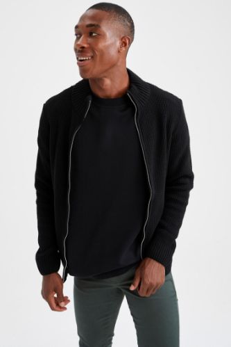 Slim Fit Yarım Balıkçı Yaka Fermuarlı Uzun Kollu Triko Hırka