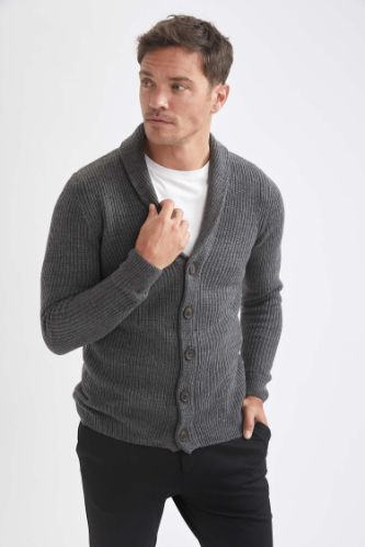 Slim Fit Şal Yaka Düğmeli Triko Hırka