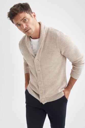 Slim Fit Şal Yaka Düğmeli Triko Hırka