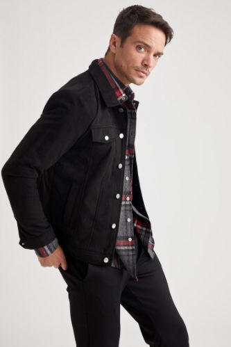 Slim Fit Ceket Yaka Süet Mont
