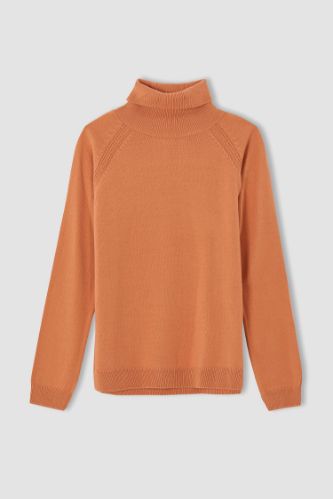 Kız Çocuk Regular Fit Balıkçı Yaka Triko Kazak