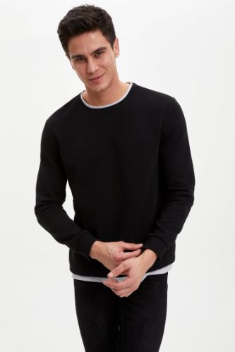 Uzun Kol Bisiklet Yaka Basic Sweatshirt