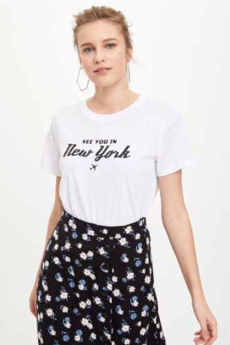 New York Baskılı Kısa Kollu Tişört