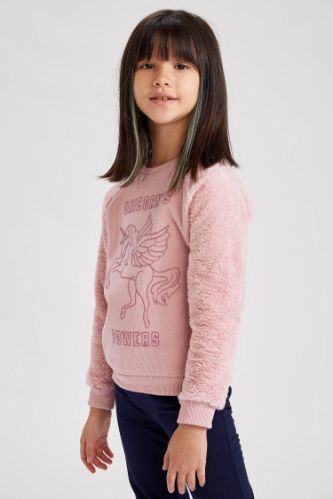 Kız Çocuk Yazı Baskılı Selanik Kumaş Sweatshirt