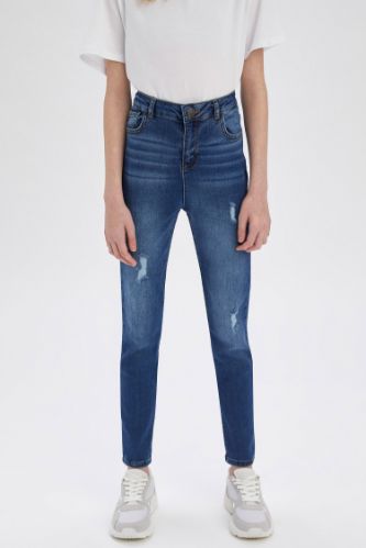 Kız Çocuk Skınny Fit Yıpratma Detaylı Jean Pantolon