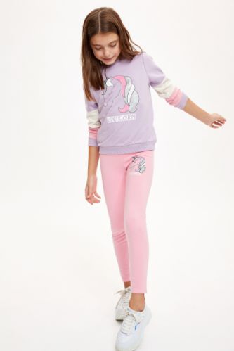 Kız Çocuk Unicorn Baskılı Sweatshirt ve Tayt Takım