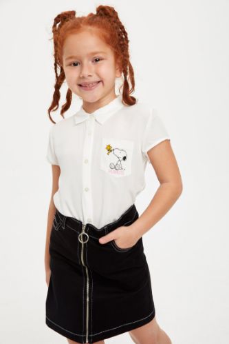 Kız Çocuk Snoopy Lisanslı Regular Fit Kısa Kollu Gömlek