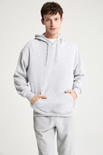 Oversize Fit Kapüşonlu Basic Pamuklu İçi Yumuşak Tüylü Sweatshirt