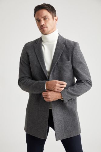 Uzun Slim Fit Kaşe Kaban