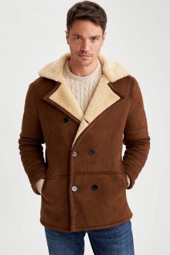 Slim Fit İçi Peluş Kürklü Süet Mont