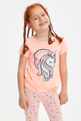 Kız Çocuk Unicorn Baskılı Kısa Kollu Tişört