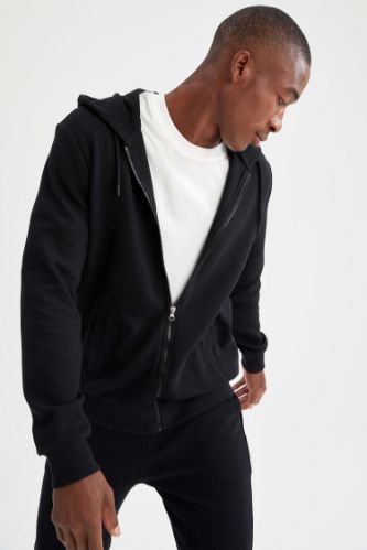 Regular Fit Kapüşonlu Fermuarlı Uzun Kollu Sweatshirt