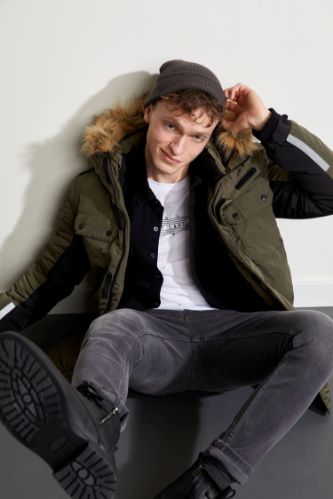 Slim Fit Peluş Kürklü Kapüşonlu Kalın Mont