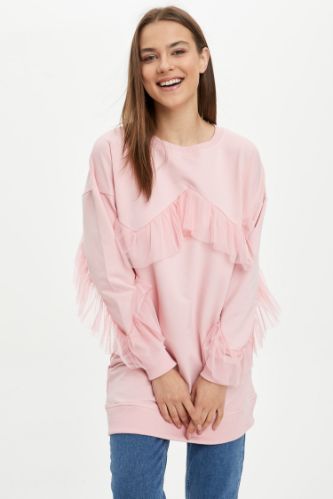 Relax Fit İnce Sweatshirt Kumaşı Uzun Kollu Tunik