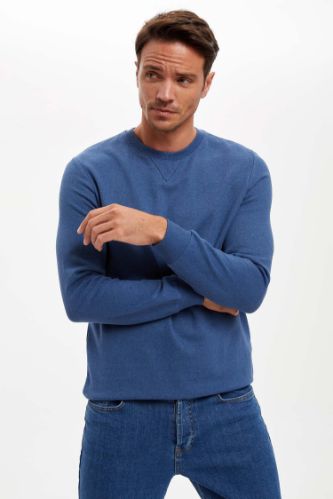 Regular Fit Bisiklet Yaka Geri Dönüşümlü Pamuklu Uzun Kollu İçi Yumuşak Tüylü Sweatshirt