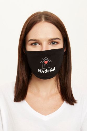 Evde Kal Baskılı Yıkanabilir Maske