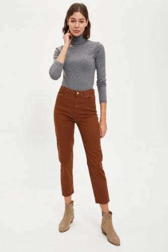 Dokuma Yüksek Belli Slim Fit Pantolon
