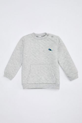 Erkek Bebek Minimal Space Baskılı Kapitoneli Örme Sweatshirt