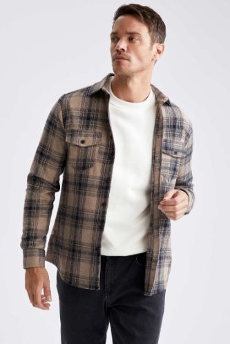 Ekose Uzun Kollu Modern Fit Gömlek Ceket