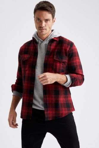 Modern Fit Ekose Desenli Uzun Kollu Gömlek Ceket