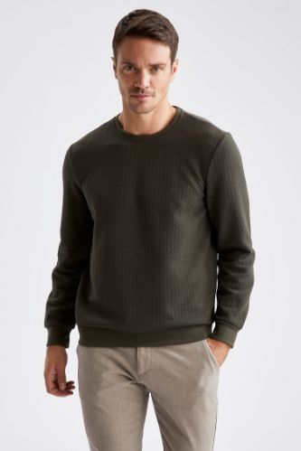 Slim Fit Bisiklet Yaka Fermuarsız Uzun Kollu Sweatshirt
