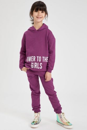 Kız Çocuk Baskılı Sweatshirt ve Jogger Eşofman Takım