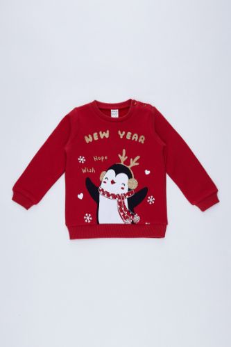 Kız Bebek Regular Fit Yılbaşı Temalı Bisiklet Yaka Sweatshirt