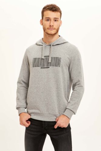 Moving Baskılı Kapüşonlu Slim Fit Sweatshirt