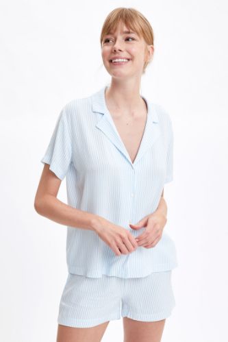 Çizgili Gömlek Tasarımlı Pijama Takımı