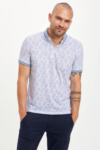Slim Fit Polo Yaka Desenli Cepsiz Kısa Kollu Polo Tişört
