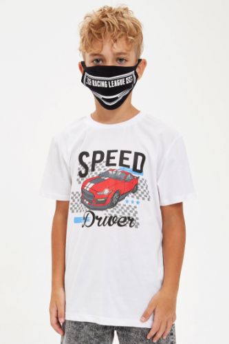 Erkek Çocuk Speed Driver Baskılı Tişört ve Maske Takım