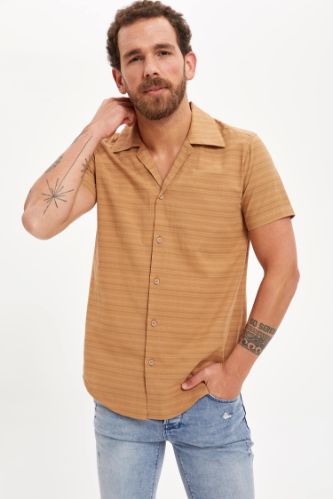 Çizgili Slim Fit Kısa Kollu Gömlek