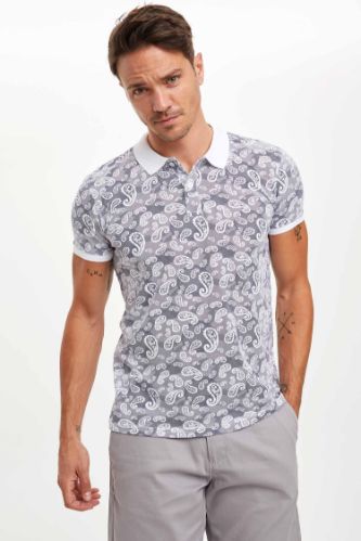 Geometrik Desenli Polo Yaka Slim Fit Tişört
