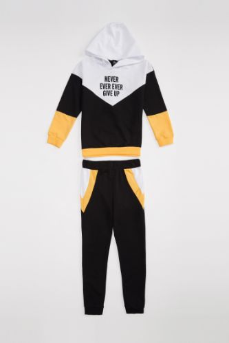 Kız Çocuk Renk Bloklu Sweatshirt ve Jogger Eşofman Takım
