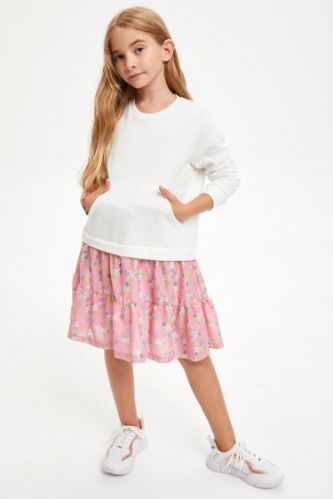 Kız Çocuk Çiçek Desenli Sweat Elbise