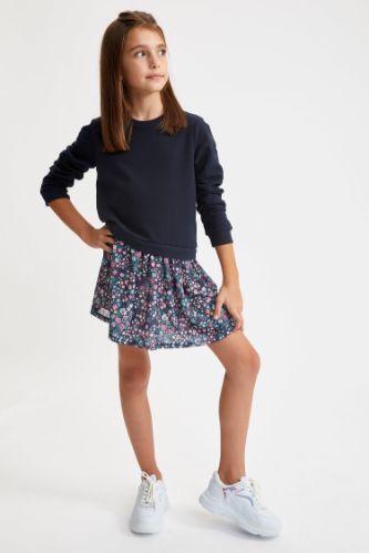 Kız Çocuk Çicek Desenli Sweat Elbise