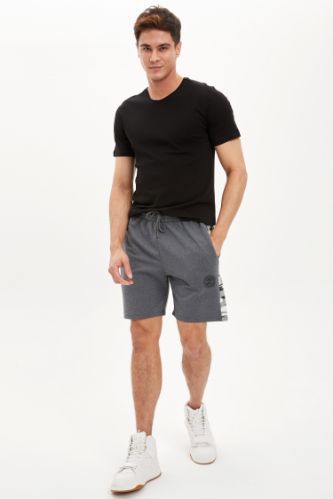 Şerit Kamuflaj Baskılı Slim Fit Şort