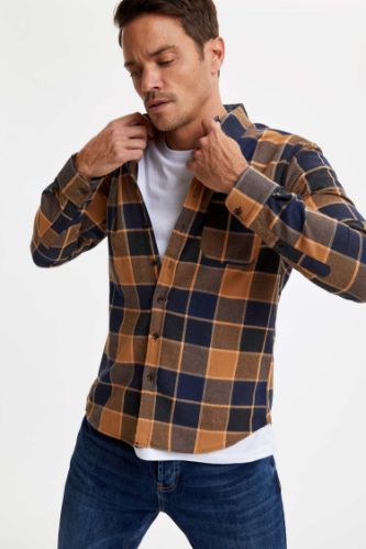 Modern Fit Uzun Kollu Ekose Desenli Oduncu Gömlek Ceket