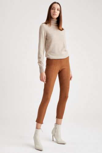 Süet Slim Fit Dokuma Tayt