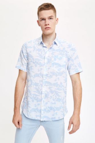 Çiçek Desenli Slim Fit Kısa Kollu Gömlek
