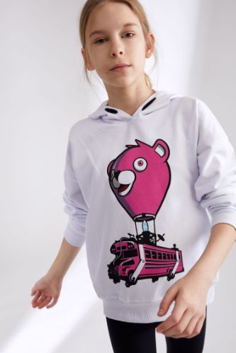 Kız Çocuk Fortnite Lisanslı Regular Fit Kapüşonlu Sweatshirt