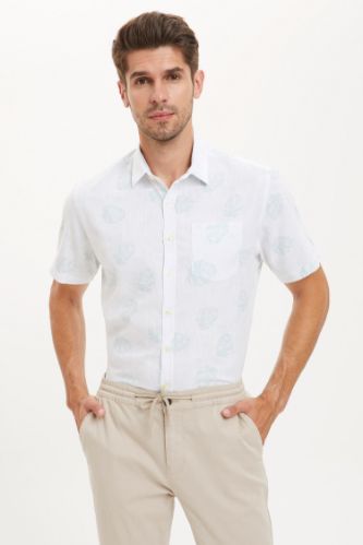 Çiçek Desenli Modern Fit Pamuklu Gömlek