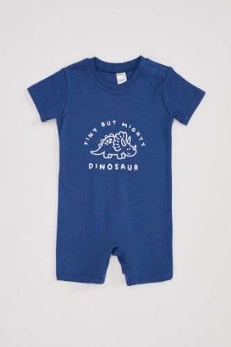 Erkek Bebek Dinozor Baskılı Kısa Kol Tulum