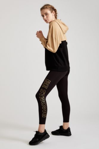 Slogan Baskılı Slim Fit Örme Tayt
