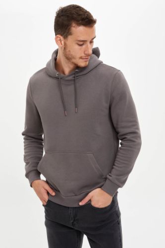 Slim Fit Kanguru Cepli İçi Yumuşak Tüylü Sweatshirt
