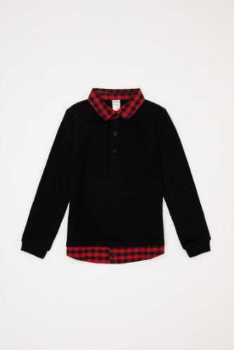 Erkek Bebek Regular Kareli Takma Yakalı Yılbaşı Temalı Selanik Kumaş Sweatshirt
