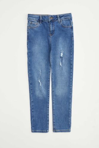 Kız Çocuk Yıpratmalı Slim Fit Jean Pantolon