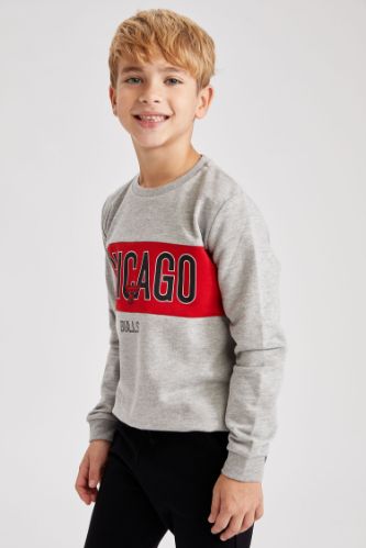 Erkek Çocuk NBA Lisanslı Chicago Bulls Baskılı Bisiklet Yaka İçi Yumuşak Tüylü Sweatshirt